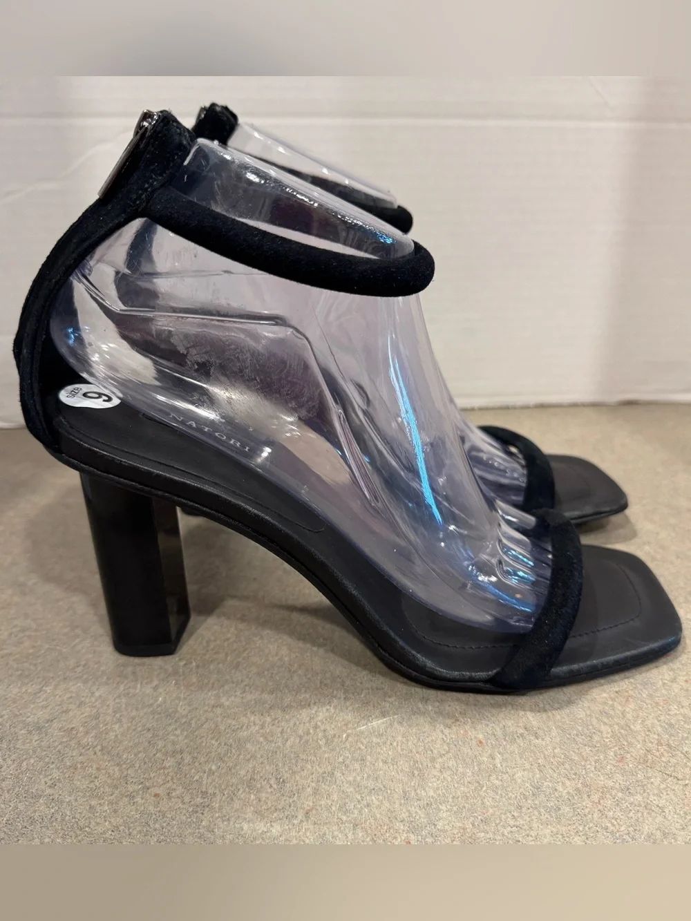 Natori Glow Nappa Leather Block Heel Black Sandals